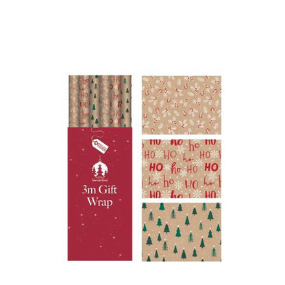 Rouleau cadeau Noël 3m Kraft Motif