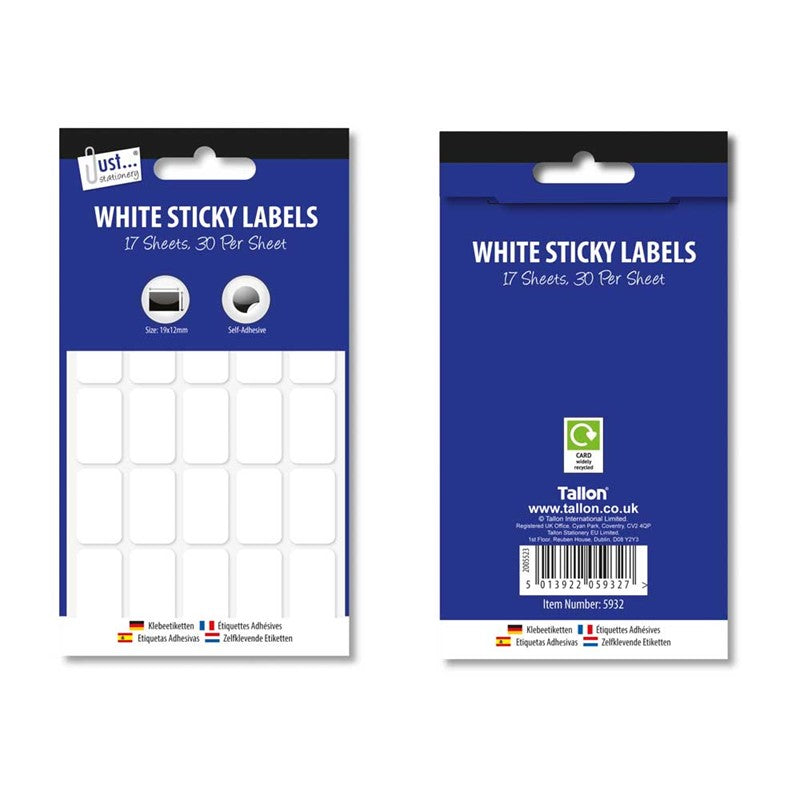 510 White 19 x 12mm Sticky Labels