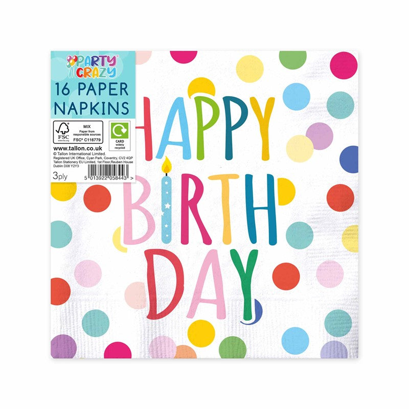 16 x 3ply Napkins Happy Birthday Design