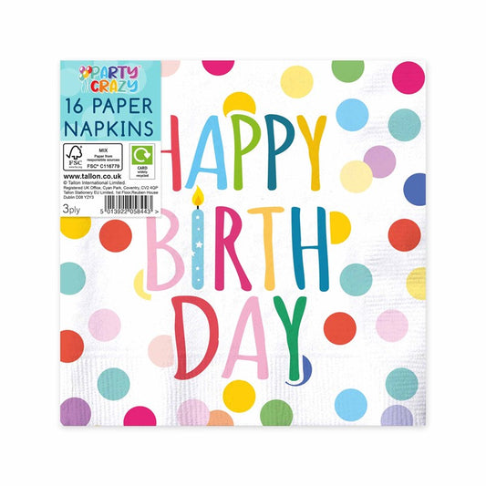 16 x 3ply Napkins Happy Birthday Design