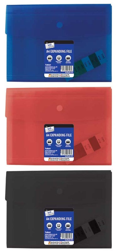 Just Stationery A4 6 Pockets Expanding File - Assorted Colours x 1 Single Folder