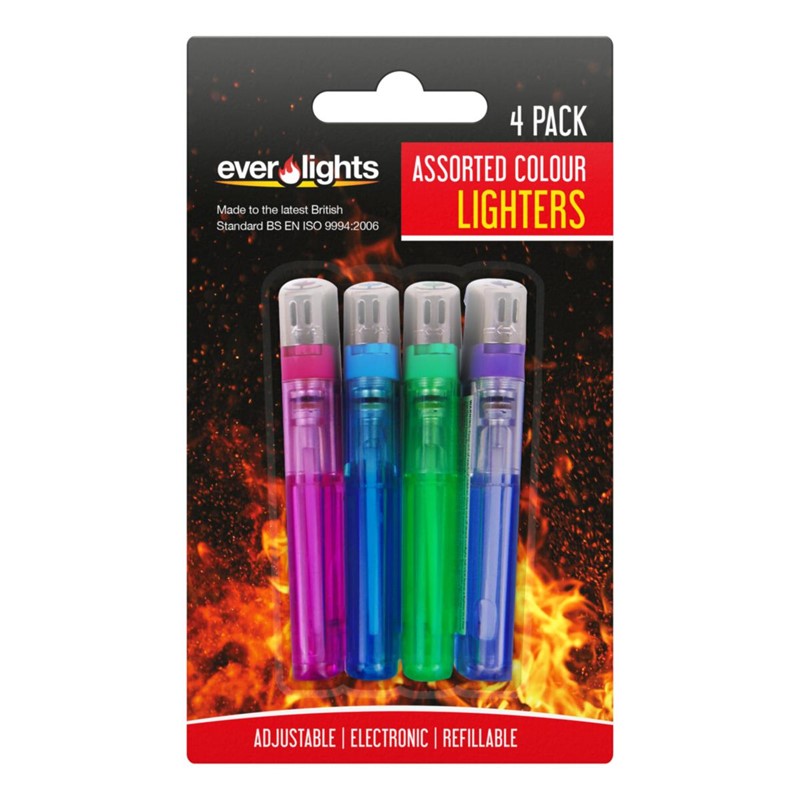 Refillable Elec Lighters 4pk