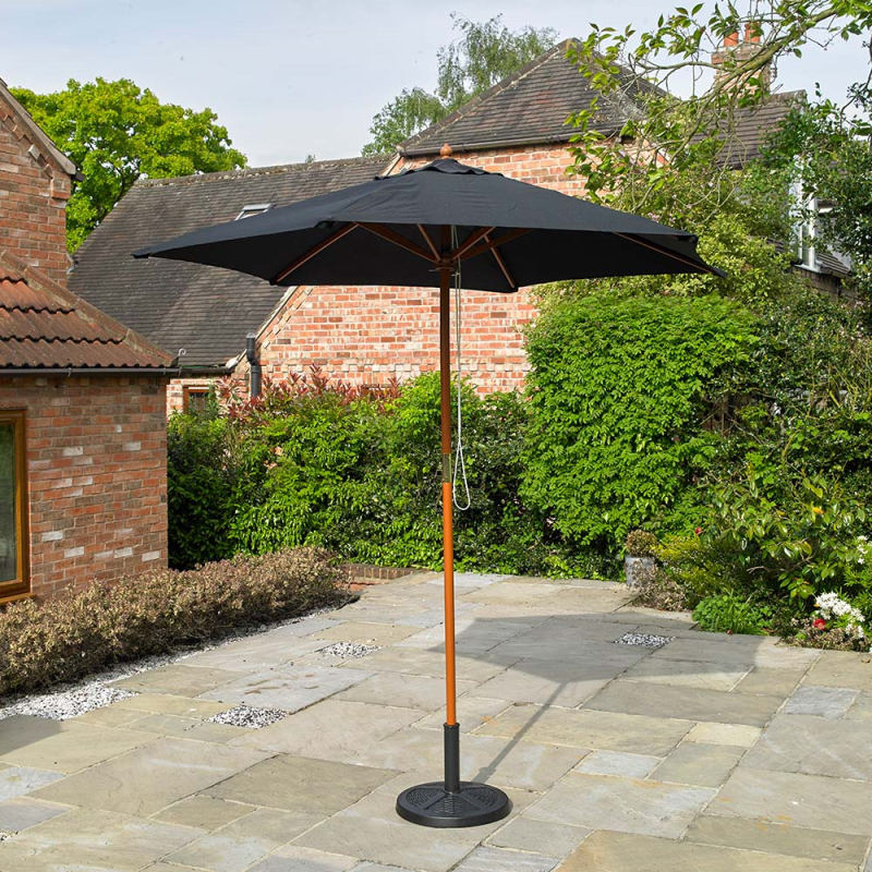 2.4M WOODEN BLACK GARDEN PARASOL