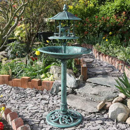 BIRD BATH WITH SHELTERED FEEDING TABLE