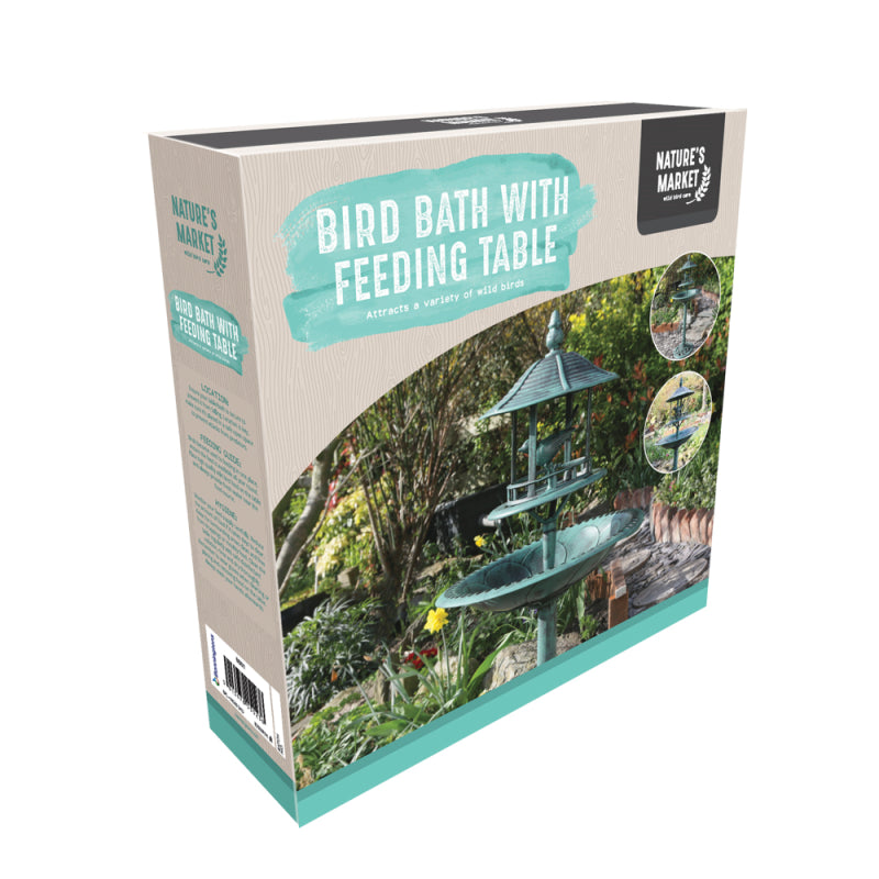 BIRD BATH WITH SHELTERED FEEDING TABLE