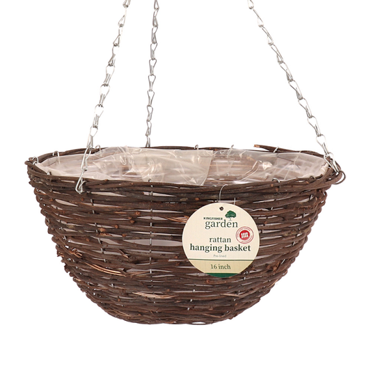 16 INCH DARK RATTAN HANGING BASKET