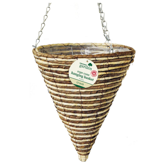 12 INCH ROPE CONE HANGING BASKET