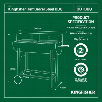 HALF BARREL STEEL BBQ