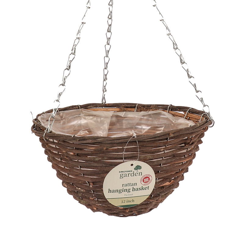 12IN (30CM) DARK RATTAN HANGING BASKET