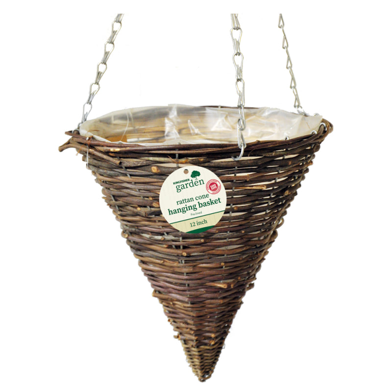 12 INCH (30CM) DARK RATTAN CONE HANGING BASKET