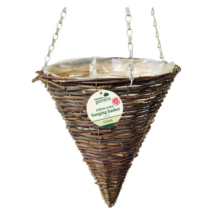 12 INCH (30CM) DARK RATTAN CONE HANGING BASKET