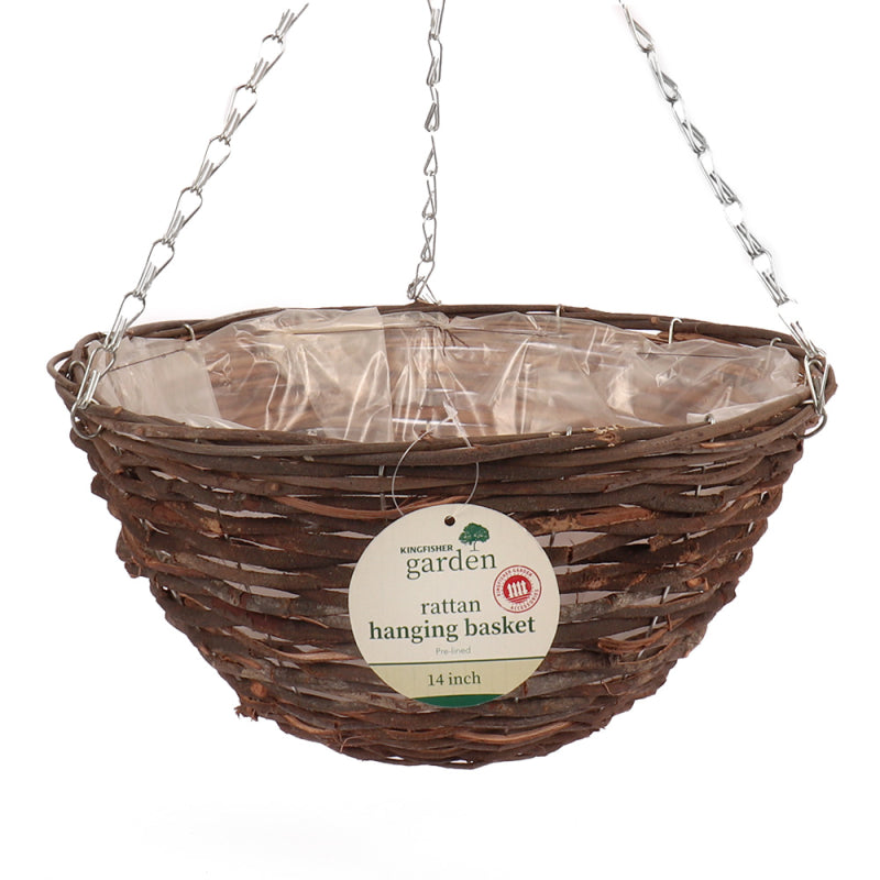 14 INCH DARK RATTAN HANGING BASKET