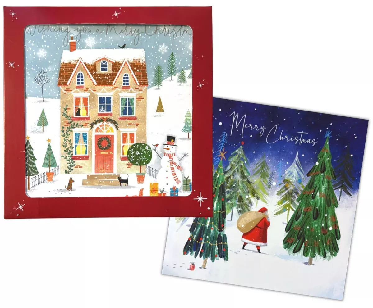 Lot de 10 cartes de Noël carrées de luxe traditionnelles pailletées avec enveloppes Royaume-Uni