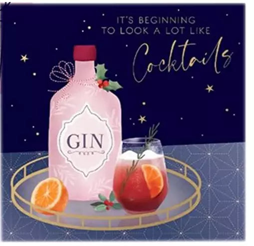 Paquet de 10 cartes de Noël Gin Cocktail Cartes de Noël Carrées 14cm Pays des Merveilles Festif