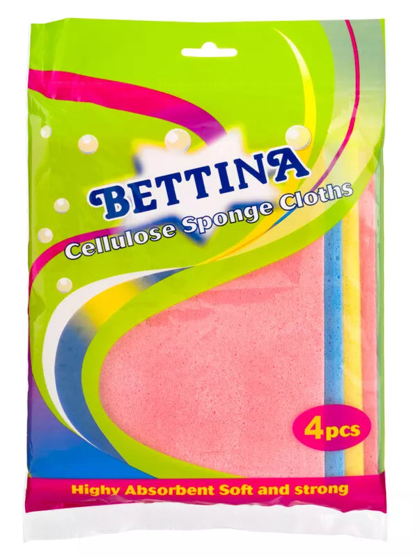 Bettina 4 Pack Cellulose Sponge Cloths - Highly Absorbent, Soft And Strong