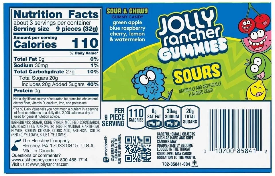 Jolly Rancher Gummies Sours Flavour 99g Sour & Chewy Gummy Candy Theatre Box