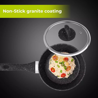 Casserole antiadhésive en aluminium avec revêtement en granit, compatible induction, avec couvercle, 16 cm