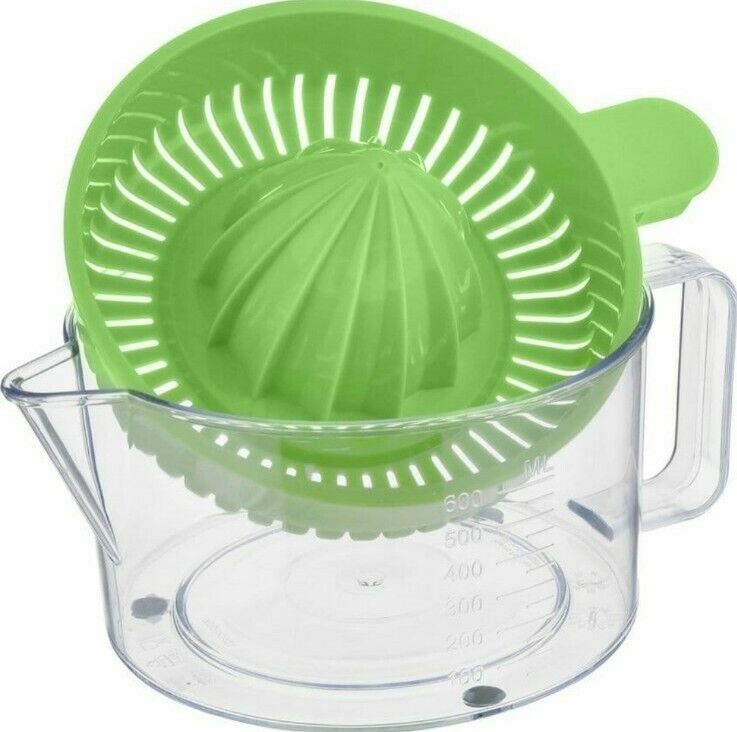 Presse-agrumes manuel en plastique pour oranges, citrons et citrons verts, 600 ml, blanc, avec couvercle amovible