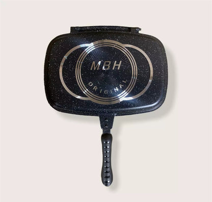 MBH Die-Cast Double Sided Grill Pan 36cm NonStick Frying Pan Griddle Flipped