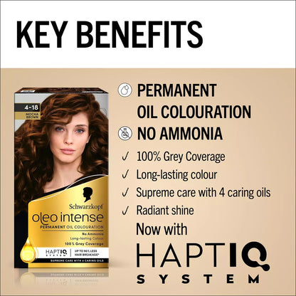Schwarzkopf Oleo Intense Permanent Oil Colour Hair Dye 4-18 Mocca Brown
