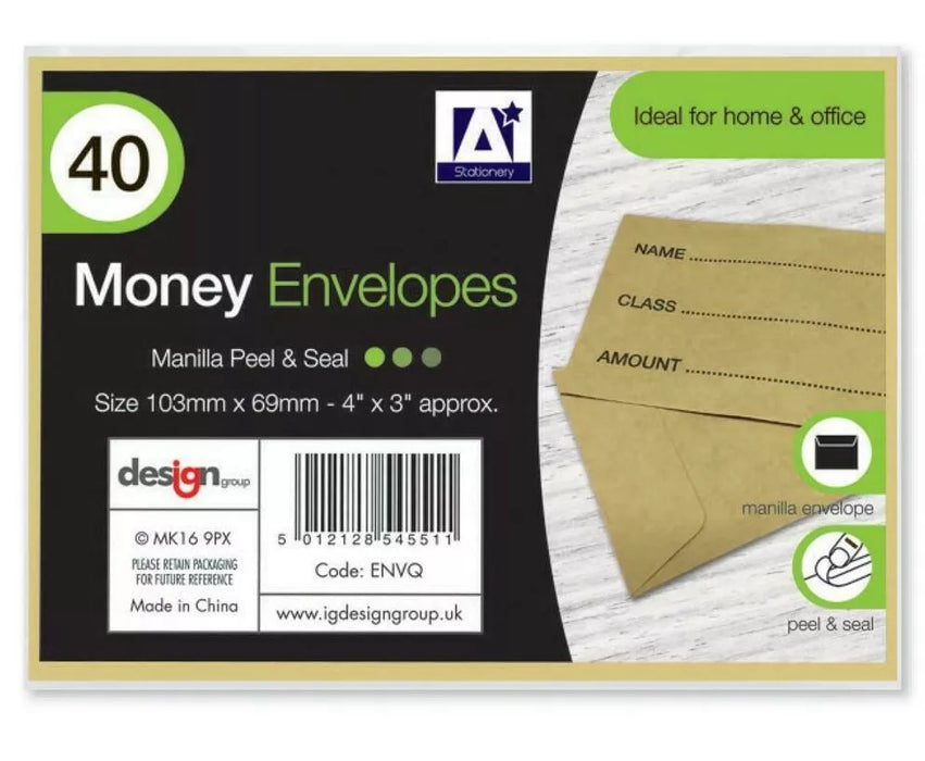 40 Pack Wage Packet Brown Money Envelopes Payslip Printed Self Adhesive