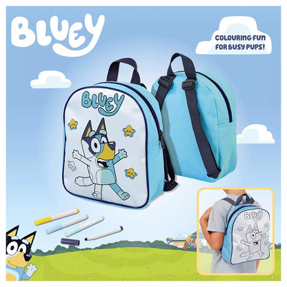 BLUEY COLOUR AND CARRY BACKPACK CHILDREN'S SCHOOL BAG WITH COLOURED PEN FOR 3+YR