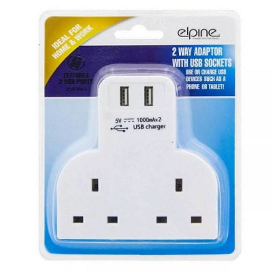 2 WAY SOCKET ADAPTOR WITH 2 USB PORTS