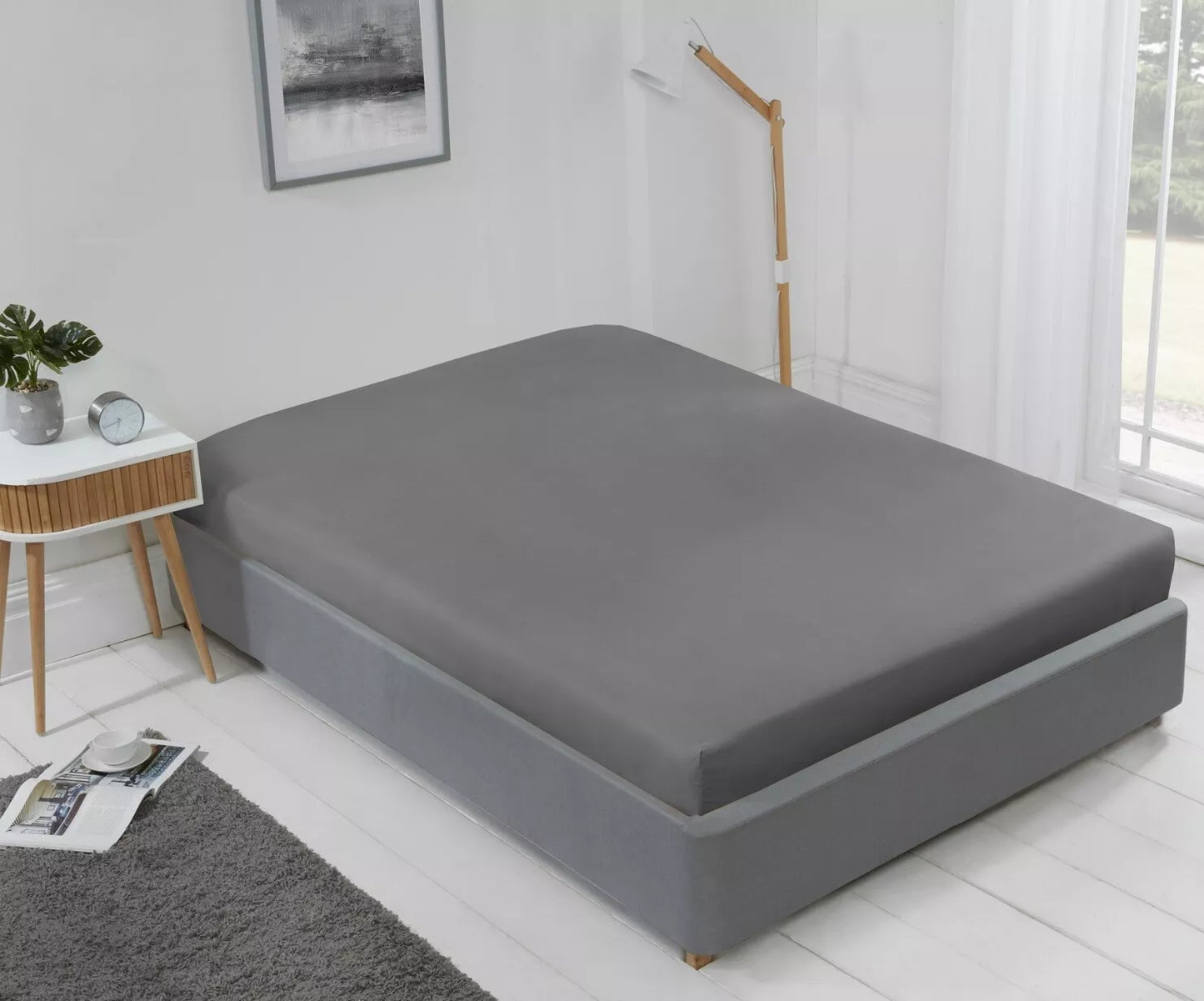 Drap-housse Lyla 25 cm de profondeur, facile d'entretien, sans repassage, pour lit simple, gris