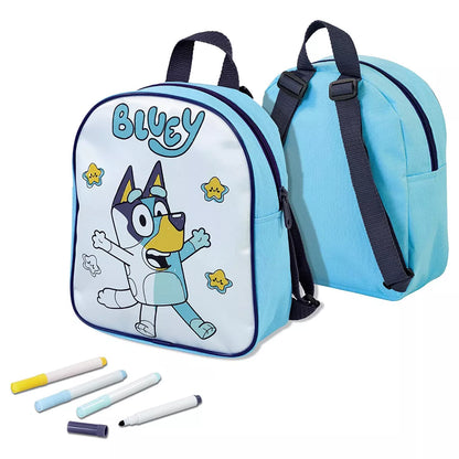 BLUEY COLOUR AND CARRY BACKPACK CHILDREN'S SCHOOL BAG WITH COLOURED PEN FOR 3+YR