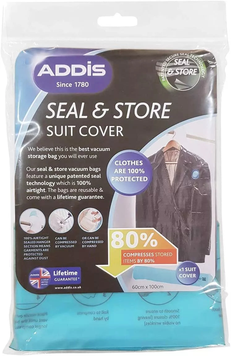 Addis  Vacuum Storage  air-Tight Seal & Store Hanging Clothes Bag Clear