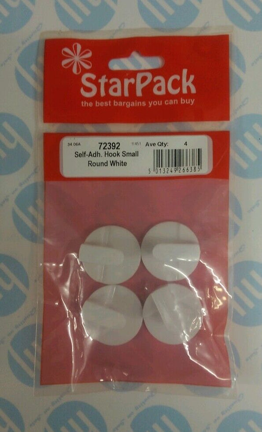 Self Adhesive Hooks, Small Round White 4pk