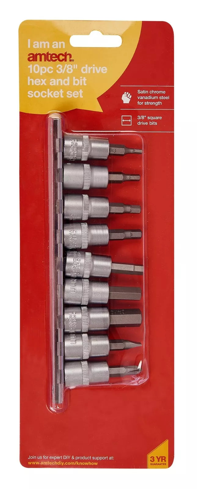 AMTECH 10pc 3/8” DRIVE HEX AND BIT SOCKET SET