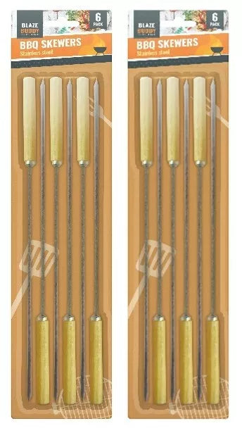 Brochettes de maïs Barbecue en acier inoxydable, manches en bois, lame plate réutilisable Royaume-Uni