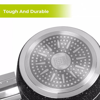 Casserole antiadhésive en aluminium avec revêtement en granit, compatible induction, avec couvercle, 16 cm