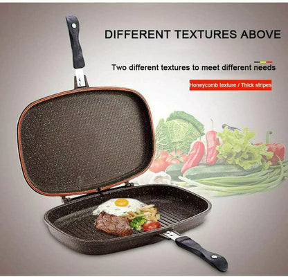 MBH Die-Cast Double Sided Grill Pan 36cm NonStick Frying Pan Griddle Flipped