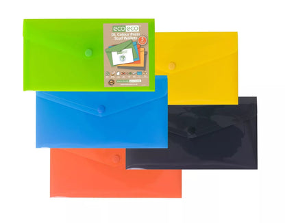 Eco Pack 5 DL 50% Recycled Colour Press Stud Wallets