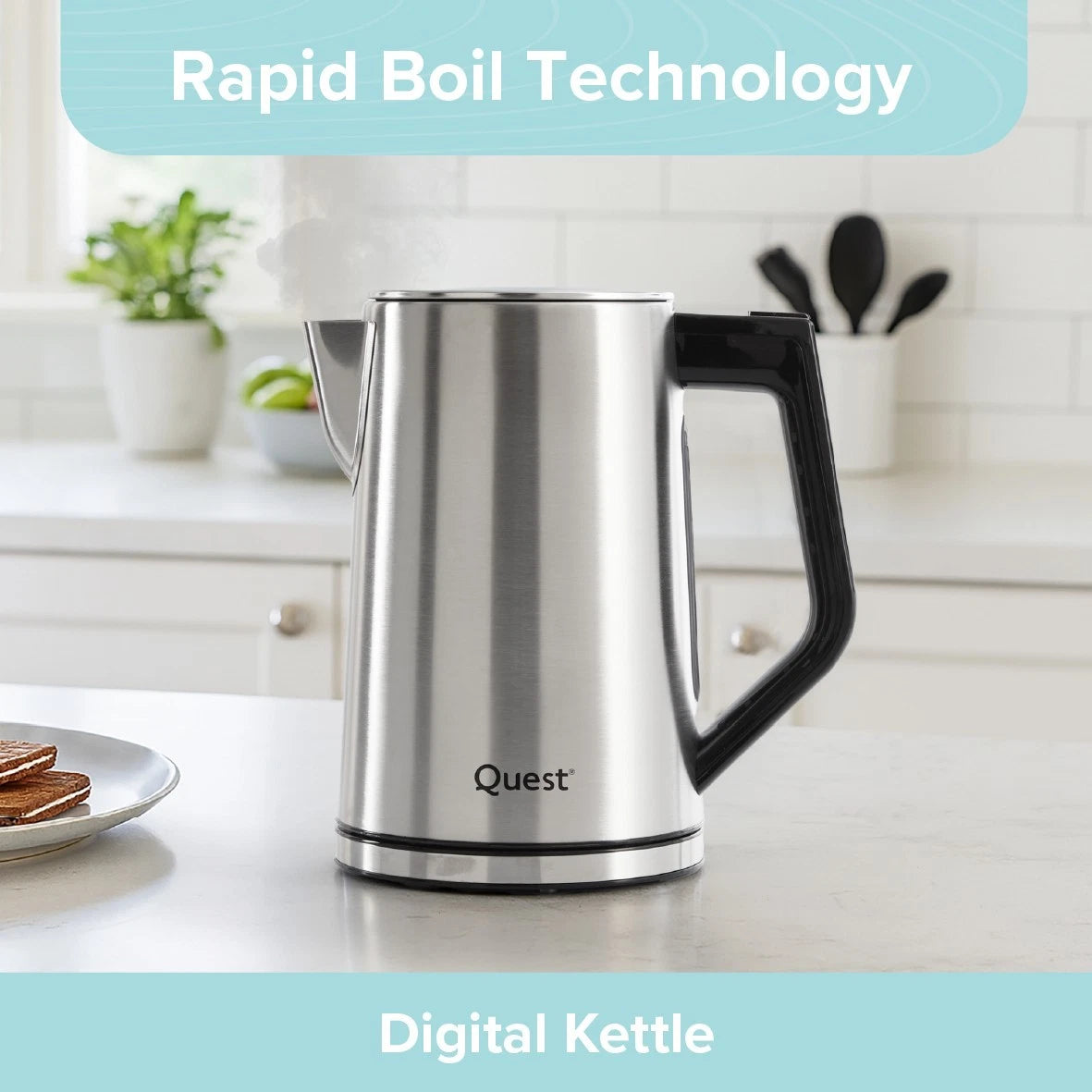 Quest Stainless Steel Fast Boil Kettle with Digital Display / 1.7L Capacity