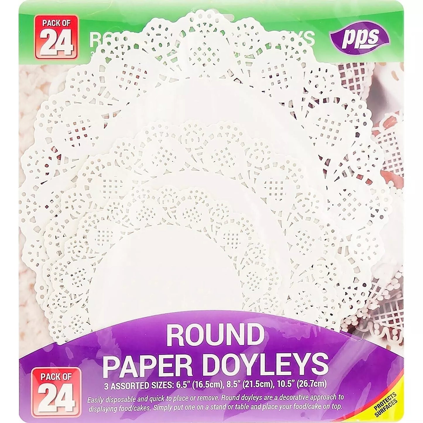 Lacette White Round Paper Lace 24 Pack Doyley Different Sizes 6.5" 8.5" 10.5" UK