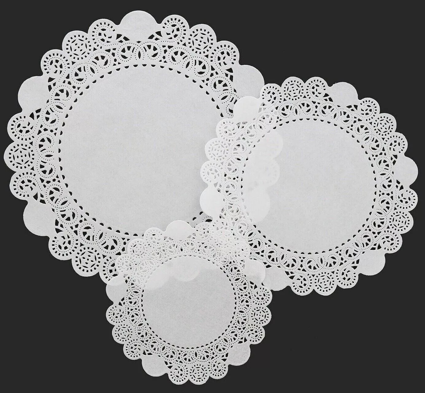 Lacette White Round Paper Lace 24 Pack Doyley Different Sizes 6.5" 8.5" 10.5" UK