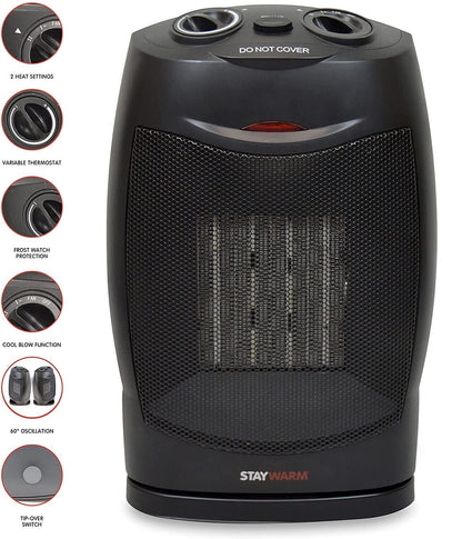 StayWarm 1500w Oscillating PTC Ceramic Fan Heater - Black