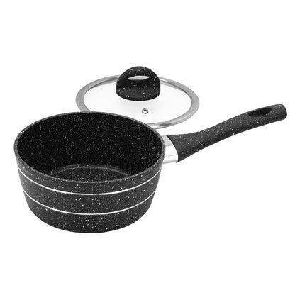 Casserole antiadhésive en aluminium avec revêtement en granit, compatible induction, avec couvercle, 16 cm