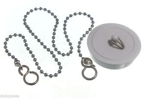 Bath Plugs, White 45mm (1.3/4") & CP Ball Chain 300mm (12")