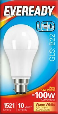 Eveready LED Opal GLS Bulb 13.2w (=100w) B22 Bayonet Warm White 3000k