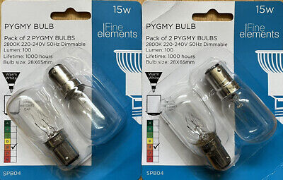 2 x 15w SBC PYGMY BULBS 2800K WARM WHITE DIMMABLE - APPLIANCE LAMP 100 lm 1000hr