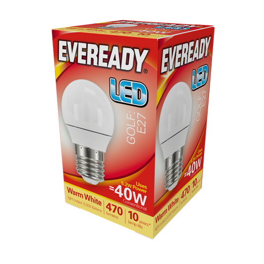 Eveready LED Golf 470 Lumen Opal E27 Warm White Boxed