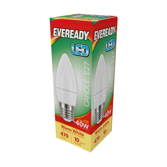 Eveready LED Candle E27 Screw 3000 K Warm White 470 lm 5.2w 40w Energy A+