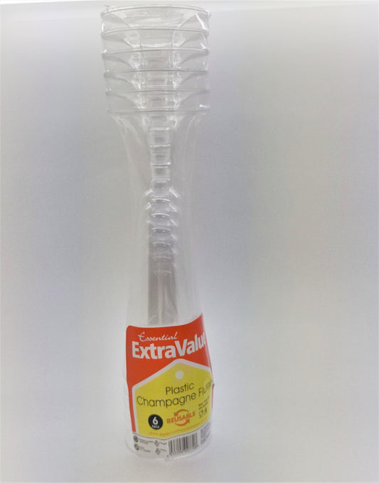 Extra Value PLASTIC CHAMPAGNE FLUTES 14.0cl PK6