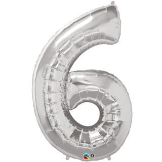 Silver Number 6 Balloon - Foil Number Balloon 1pc (34" Unique)