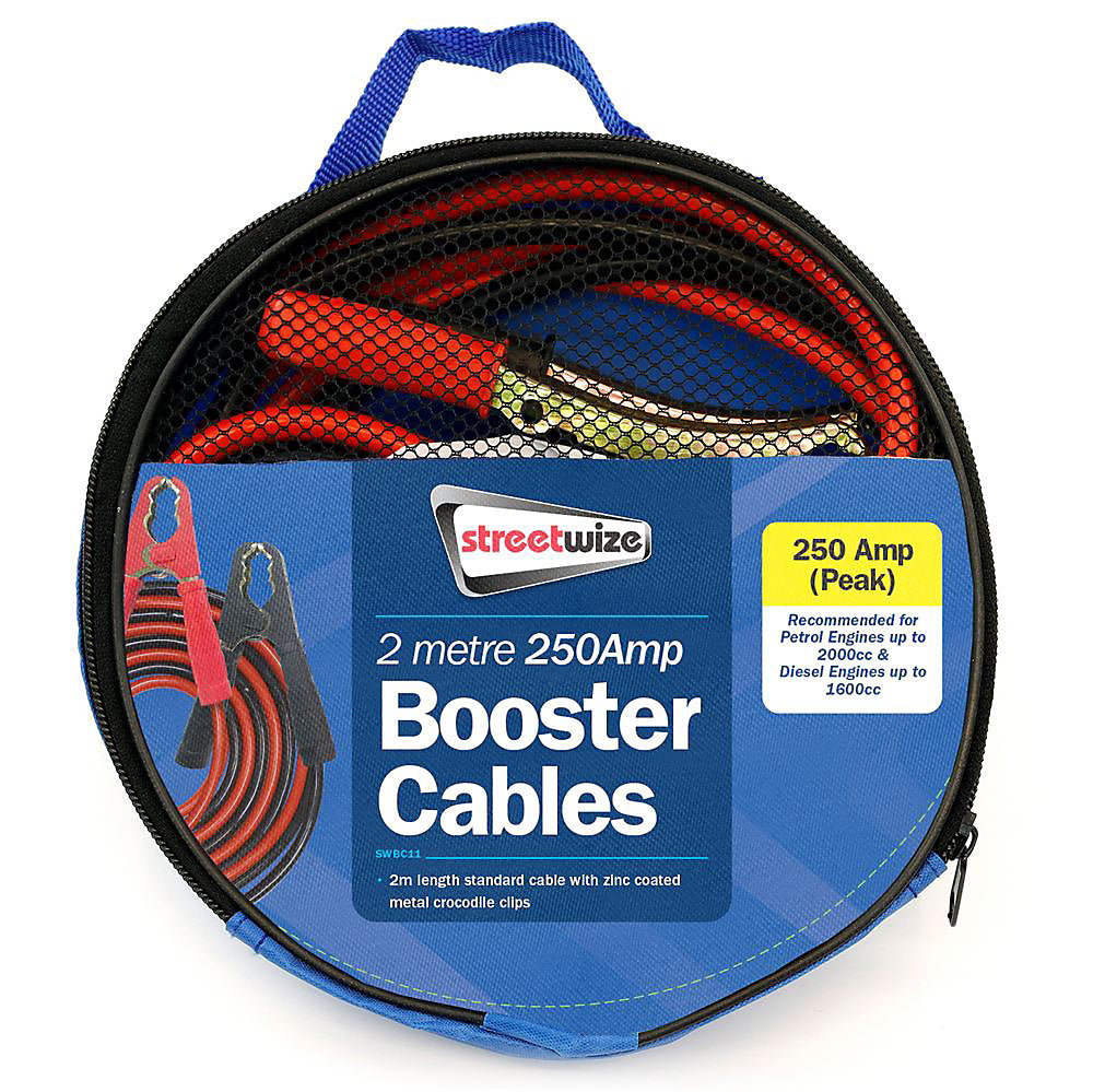 Streetwize 2m 250 Amp Battery Booster Cable Jump Start Leads (Vans & Cars up to 1600cc)
