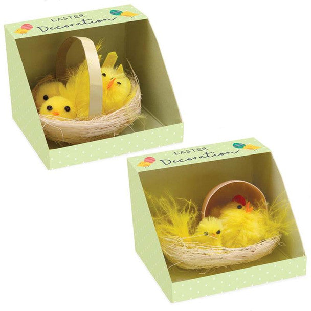 Décoration de Pâques Poussin en Chenille dans un Panier